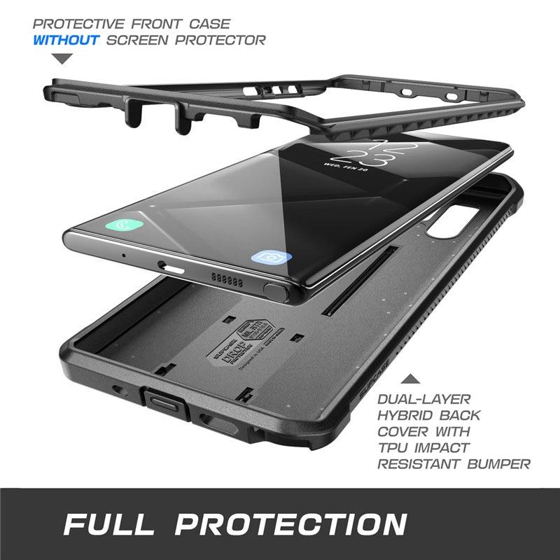 SUPCASE UB Pro Case for Samsung Galaxy Note 10 in black, showcasing rugged design and kickstand feature.